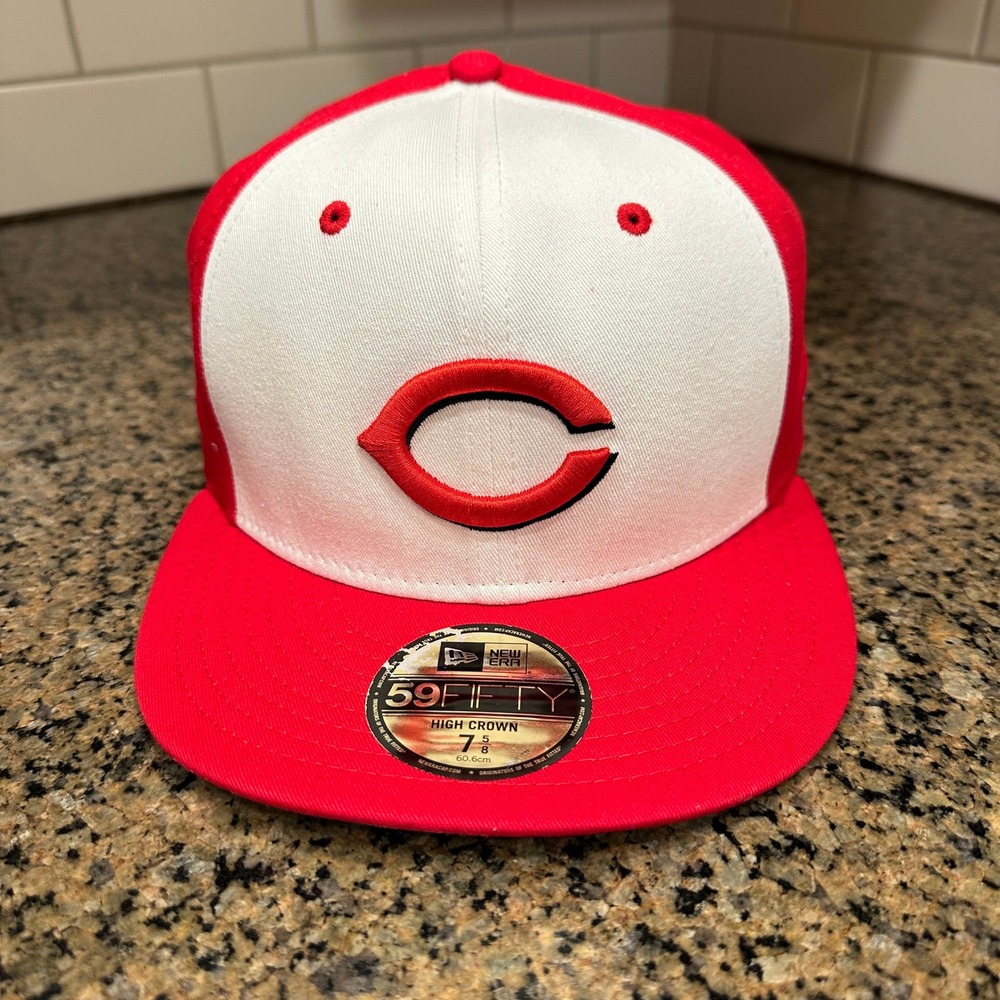 Cincinnati Reds New Era 59FIFTY Fitted Hat Mens 7 5/8 Red White Cotton